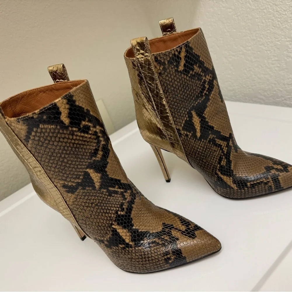Paris Texas Tan/Gold Python Stiletto Heels Ankle‎ Boots Size 7.5 EUC